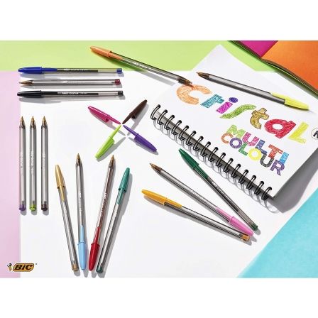 Bic Bolígrafo Cristal Multicolour, Pack de 15 Unidades, Colores Surtidos